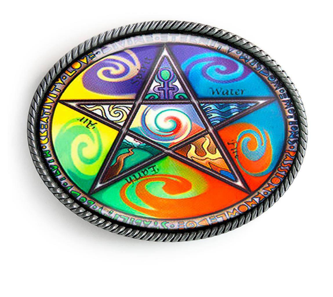 Wiccan Pentagram Belt Buckle – Natures Elements Men Women Handmade Buckle
