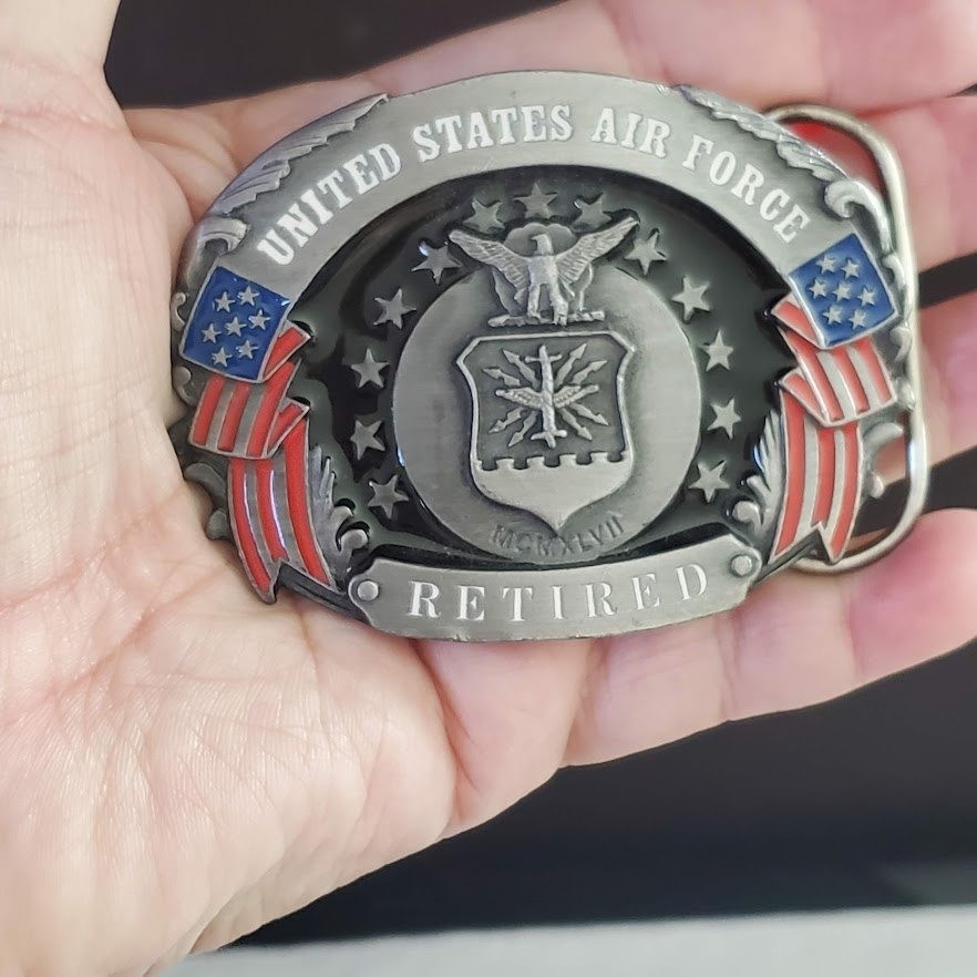 Siskiyou Buckle Co US Air Force Retired Belt Buckle USA Made Enamel Pewter