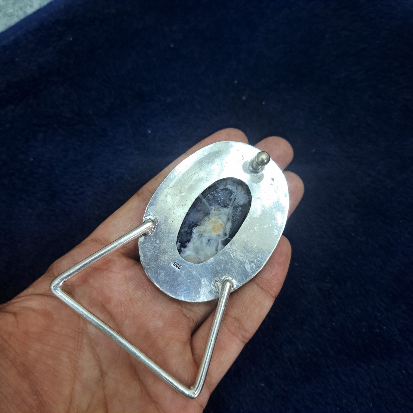 Natural Dendritic Agate Cabochon Belt Buckle – Silver Tone Filigree Setting
