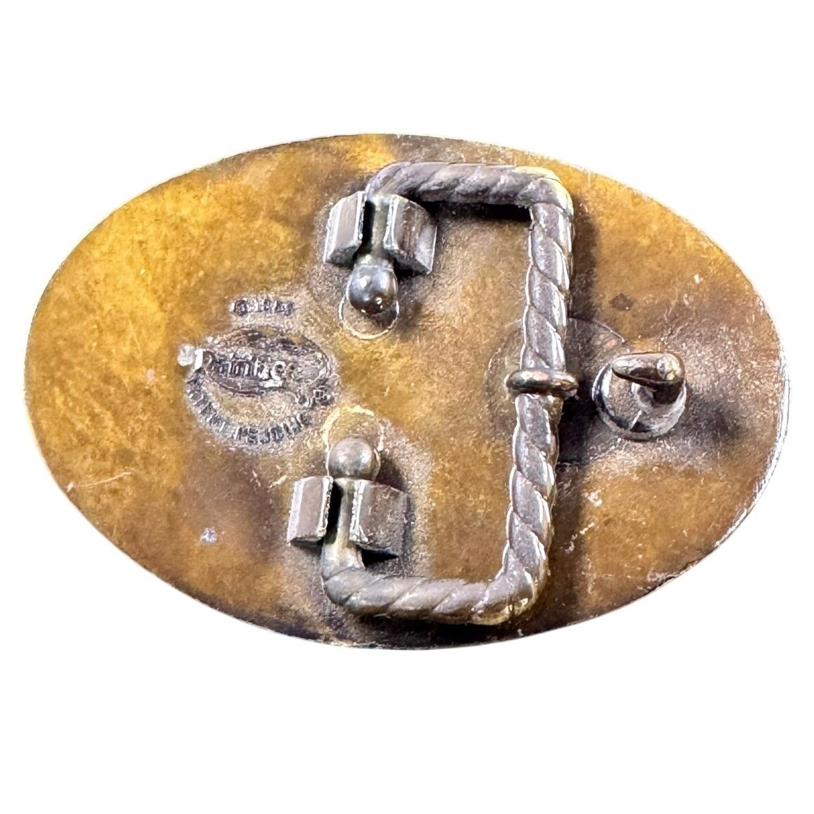 Vintage 1982 Raintree Tennis Player Belt Buckle Gold Bronze Tone Oval Sports