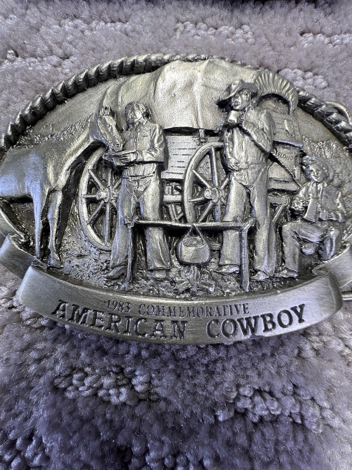 Vintage Arroyo Grande American Cowboy Belt Buckle Mens Silver Western 80s