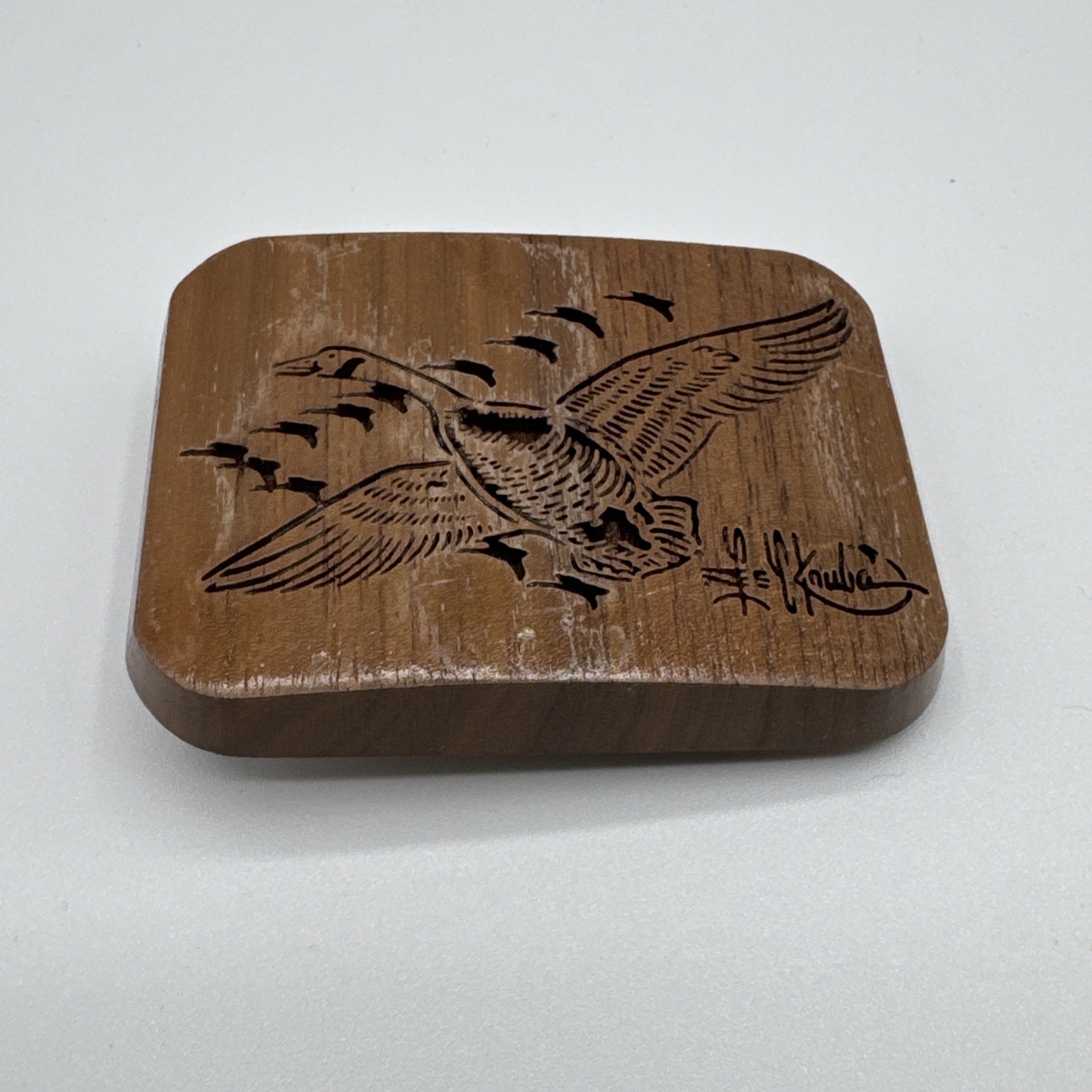 Vintage 1977 Lasercraft Laser Engraved V Formation Geese Duck Theme Belt Buckle