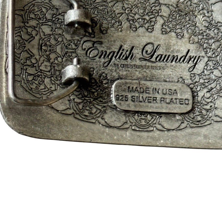 English Laundry Mens Belt Buckle Signed Christopher Wicks 925 Silver Plated wing