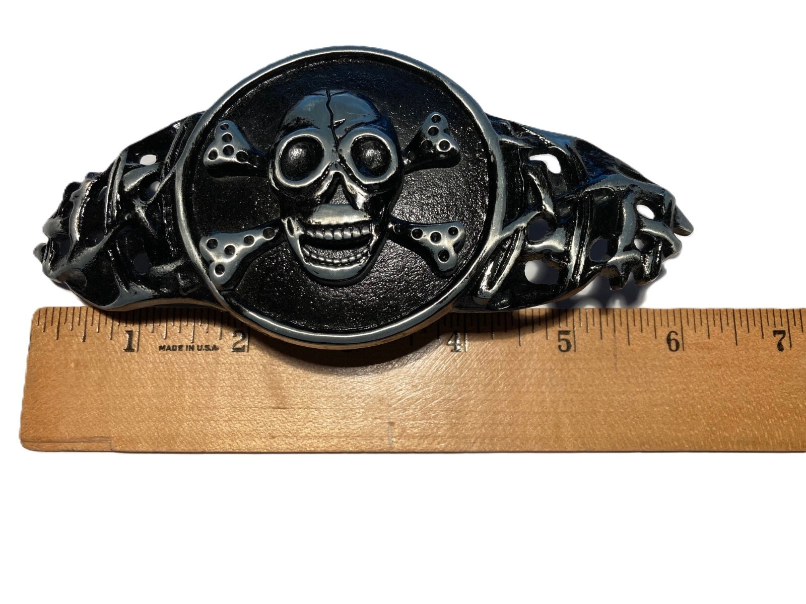 Skull Belt Buckle 6 inches Mens Womens Punk Biker Black Skelton Cross Bones