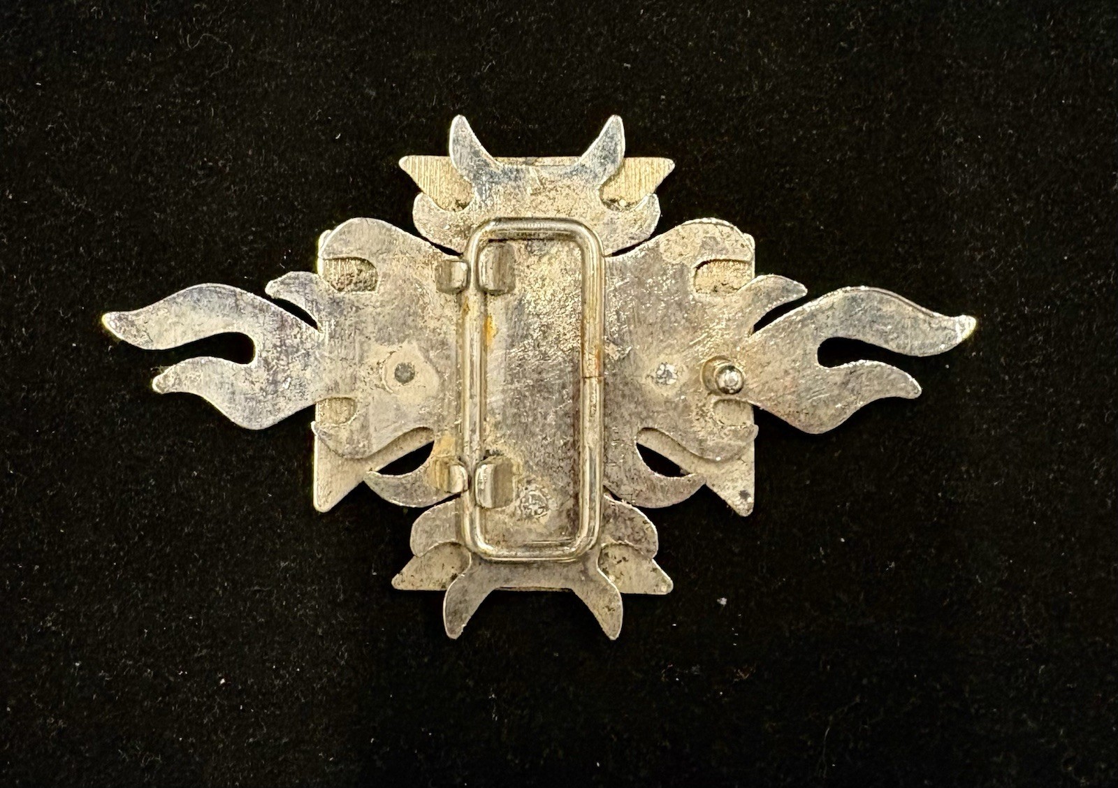 Vintage Y2K silver toned Maltese cross belt buckle and black flame details RARE