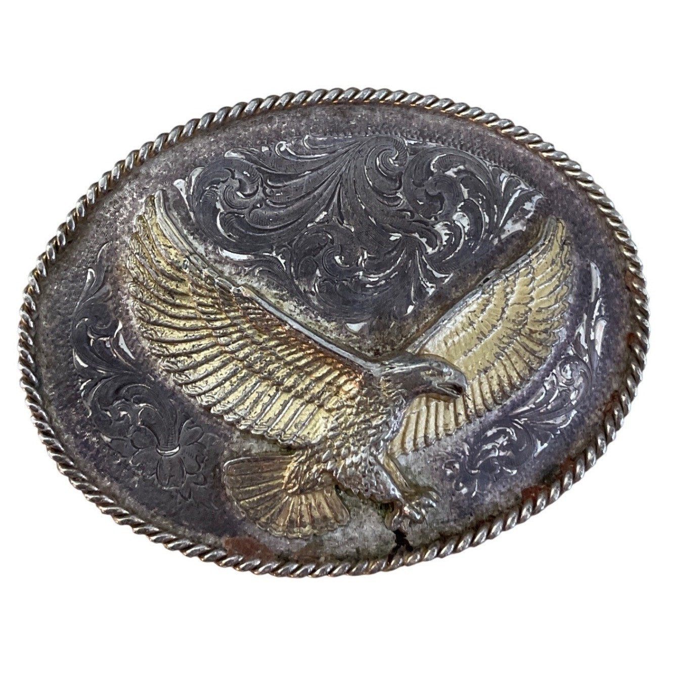 Vintage Montana Silversmiths Belt Buckle Eagle Western Cowboy Americana Engraved