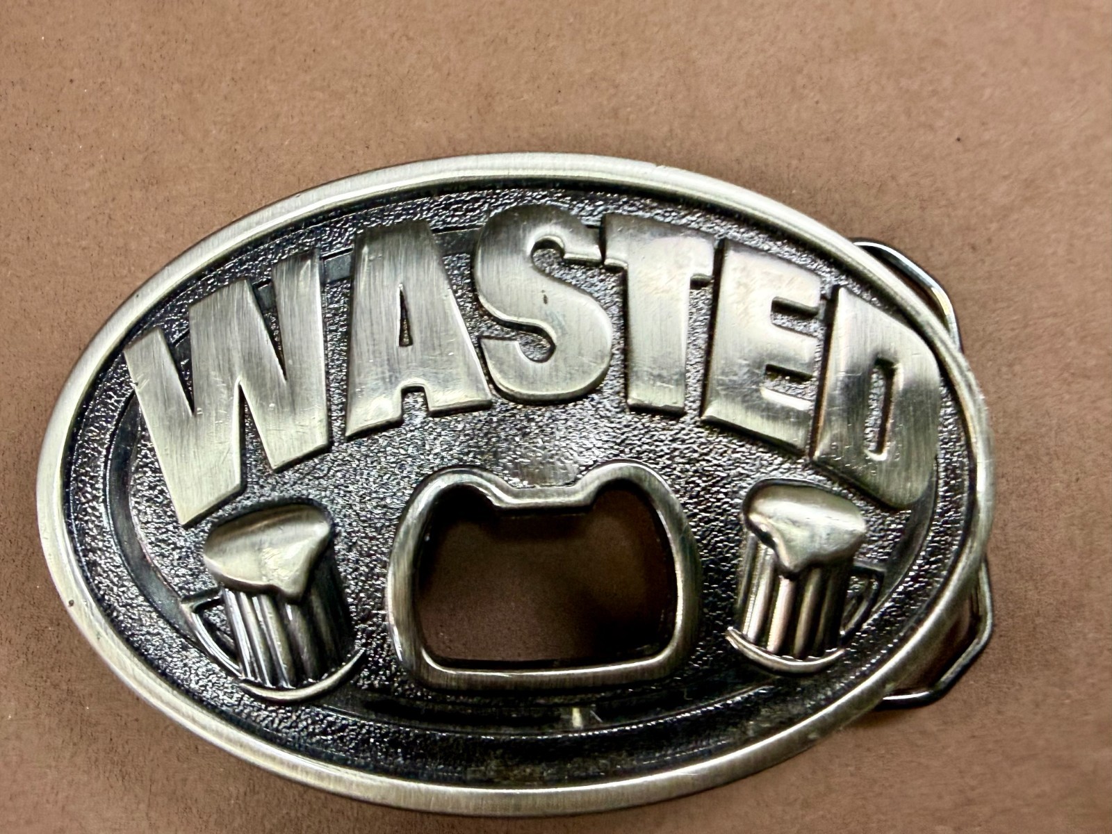 WASTED Statement Funny Novelty Silver Tone KALAN Belt Buckle with Bottle Opener