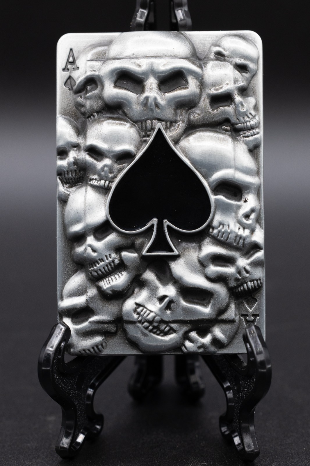 Ace of Spades Skull Belt Buckle Playing Card Biker Gothic Poker Heavy Metal Silv