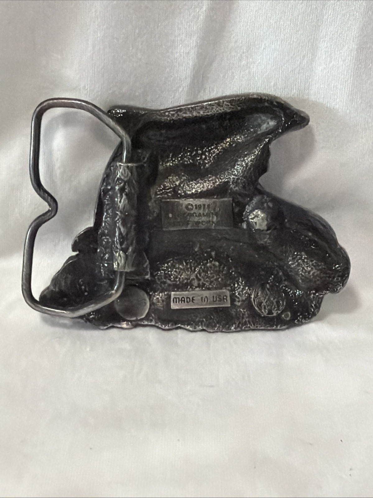 Bergamot Jumping Dolphins Brass Works Pewter Belt Buckle 3&Prime; X 2.5&Prime; Made in USA