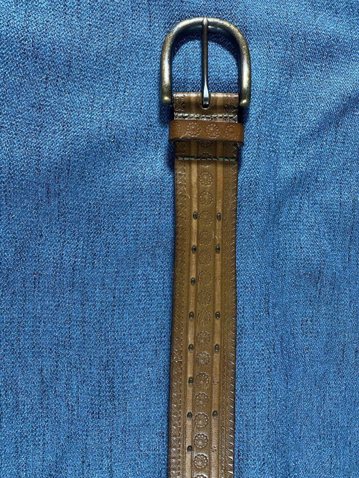 Fossil Belt Hammered Design With Metal Studs Brass Buckle Size Medium