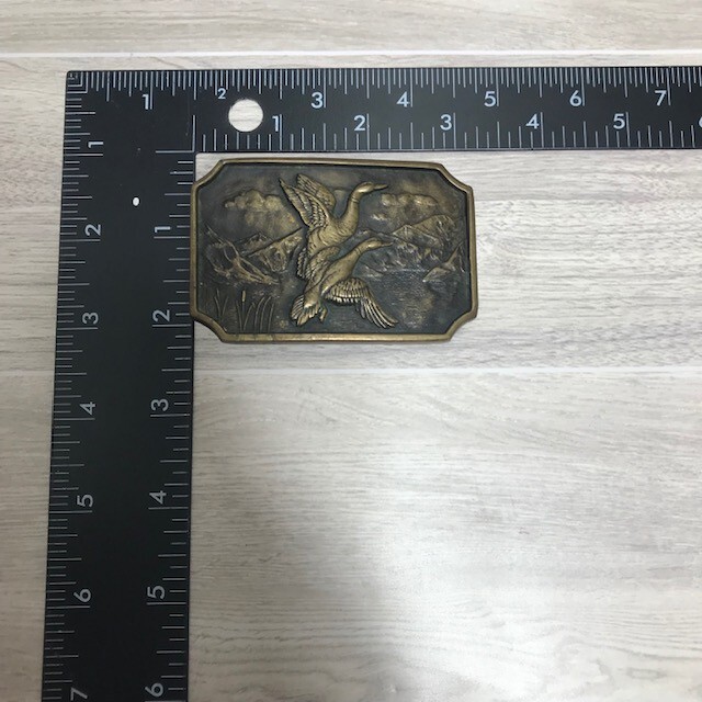 Vintage 1978 Solid Brass BTS Belt Buckle Ducks/Geese Made In USA