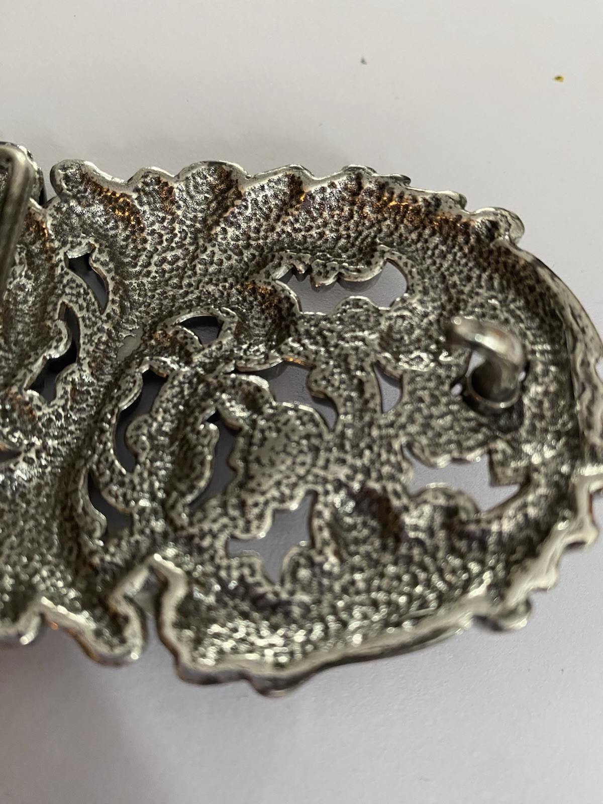 Metal Belt Buckle By Justin Boots Silver Color With Rhinestones 2.25×4