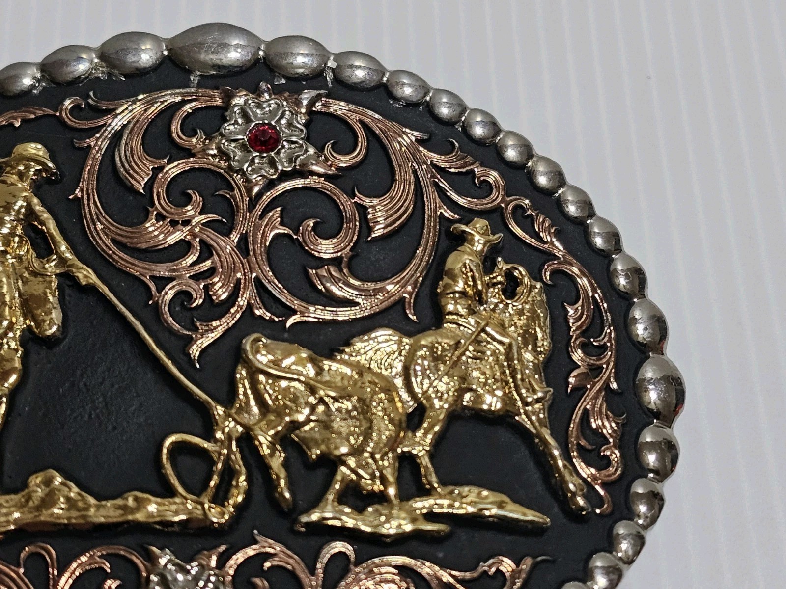 MONTANA SILVERSMITHS Tri Color Cowboy UP & Tri Color Horse & Ruby BUCKLES