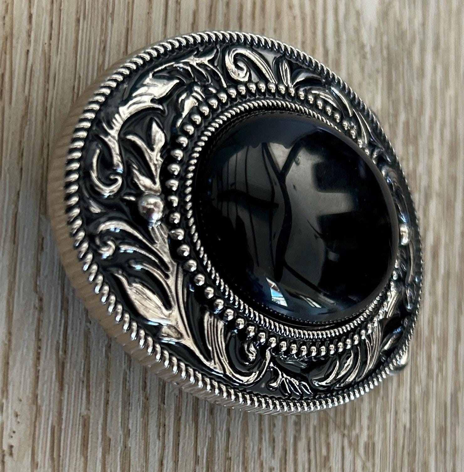 Black Onyx Stone Belt Buckle Western Silver Engraved Cowboy Rodeo Style