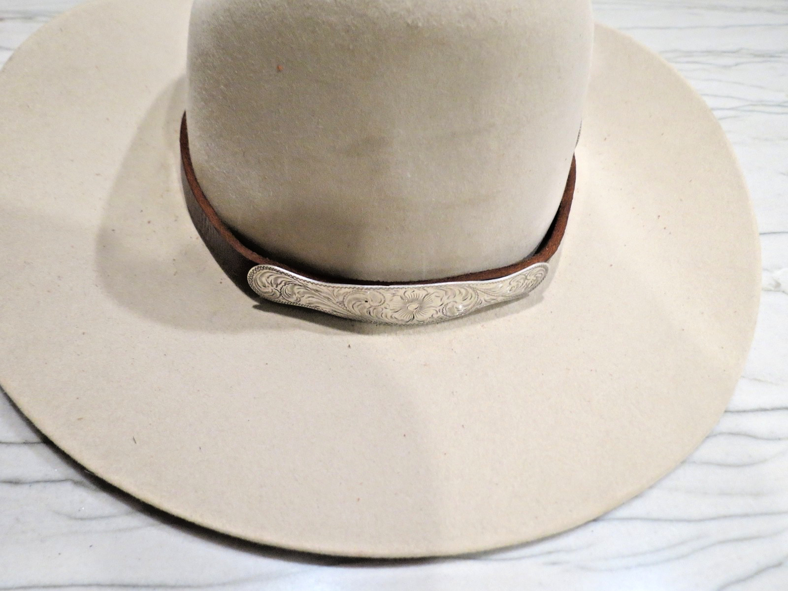 Sterling Silver Southwestern Hand Tooled Concho Hat Band 2 piece Buckle Set