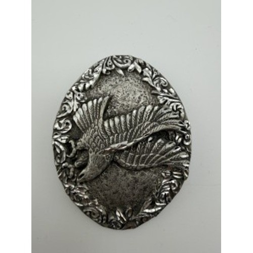 Vintage Silver-Tone Eagle Belt Buckle Western Floral Scroll Oval Americana Metal