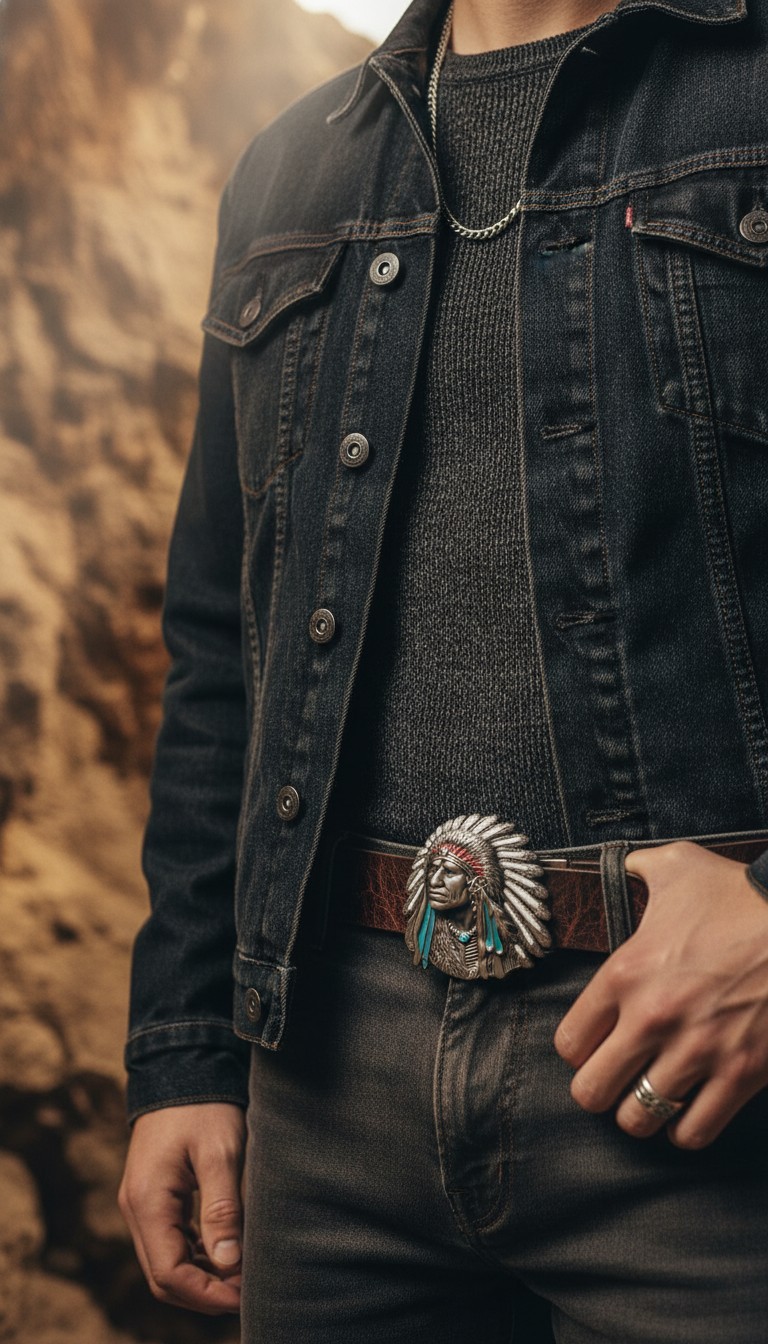 Men Silver Metal Western Fashion Belt Buckle Cowboy Native American Indian Face