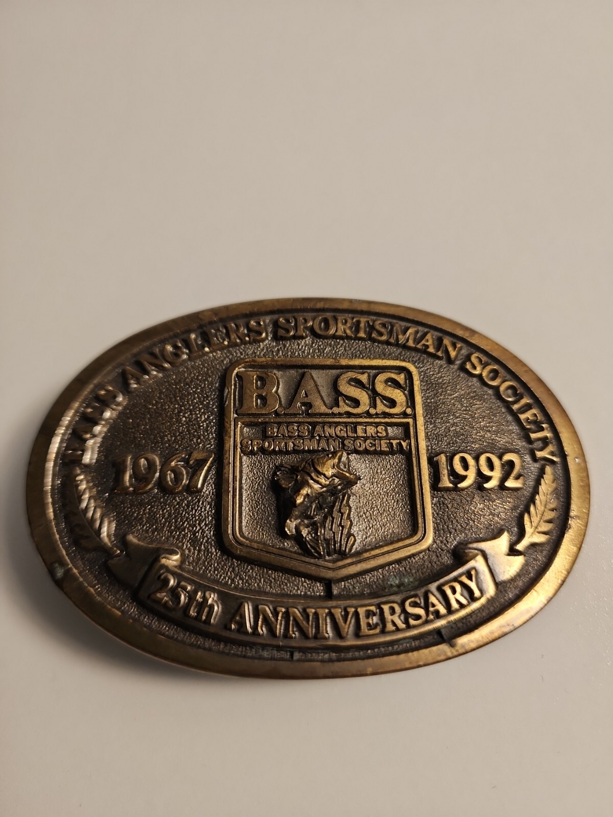 Belt Buckle VTG Brass 25th anniversary Bass Anglers Sportsman Society. USA Made