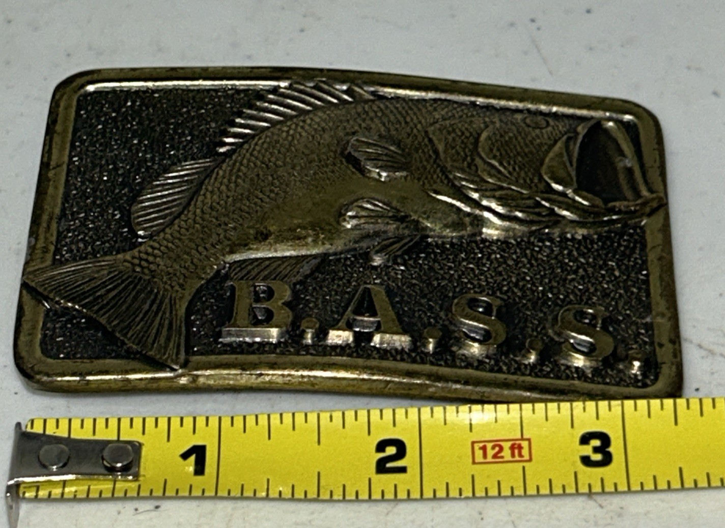 Vintage BASS Belt Buckle Brass Anglers Sportsman Society Member