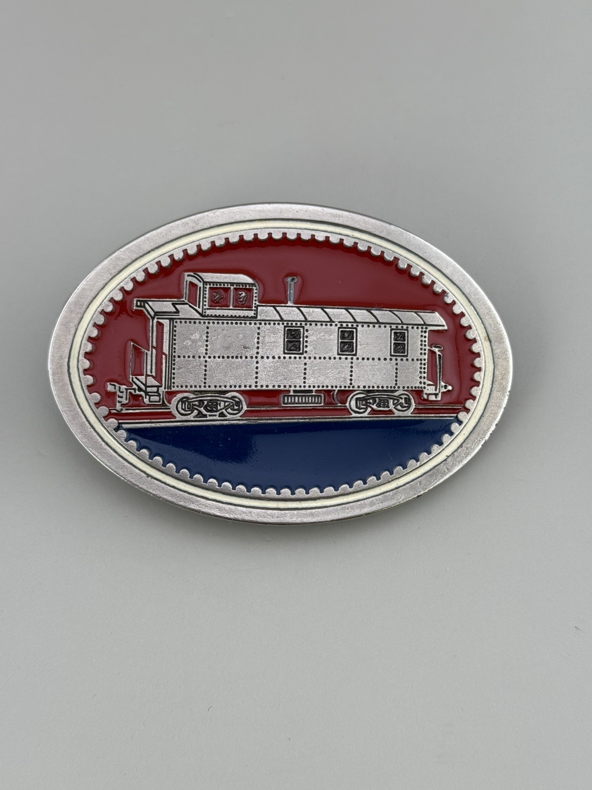 Diesel Locomotive Train Belt Buckle Railroad Enamel Oval Americana Vintage