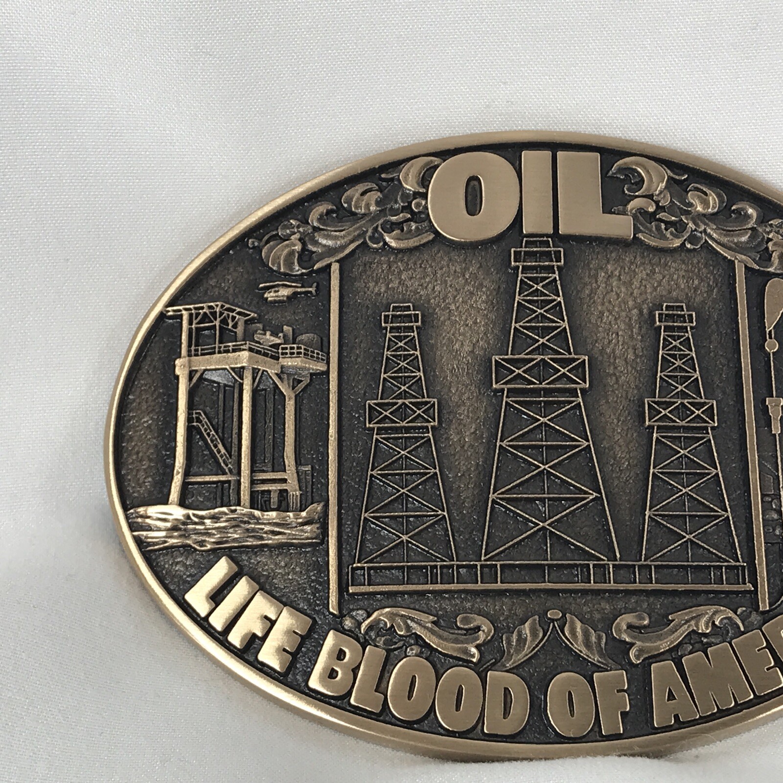 NEW Oil Life Blood of America Refinery Belt Buckle Well Worker Derrick Pump A7