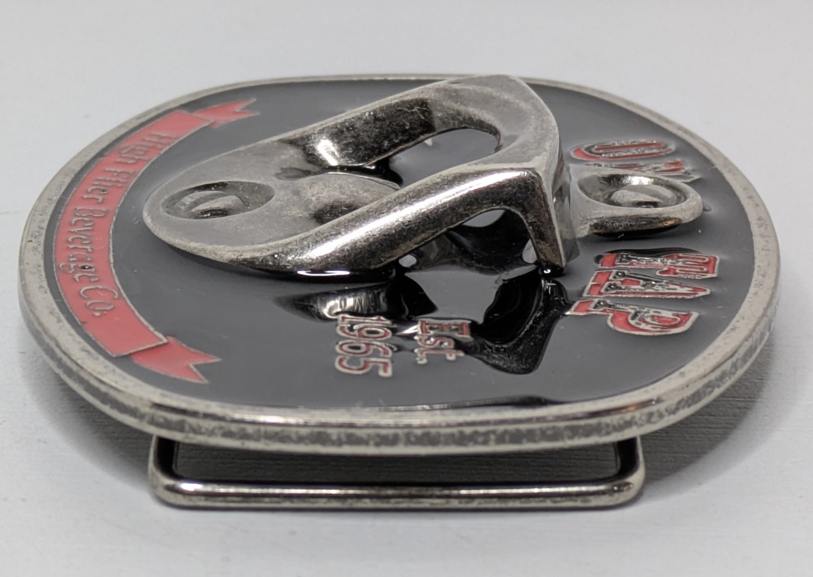 On Tap Belt Buckle Bottle Opener High Flier Beverage Black Red Silver