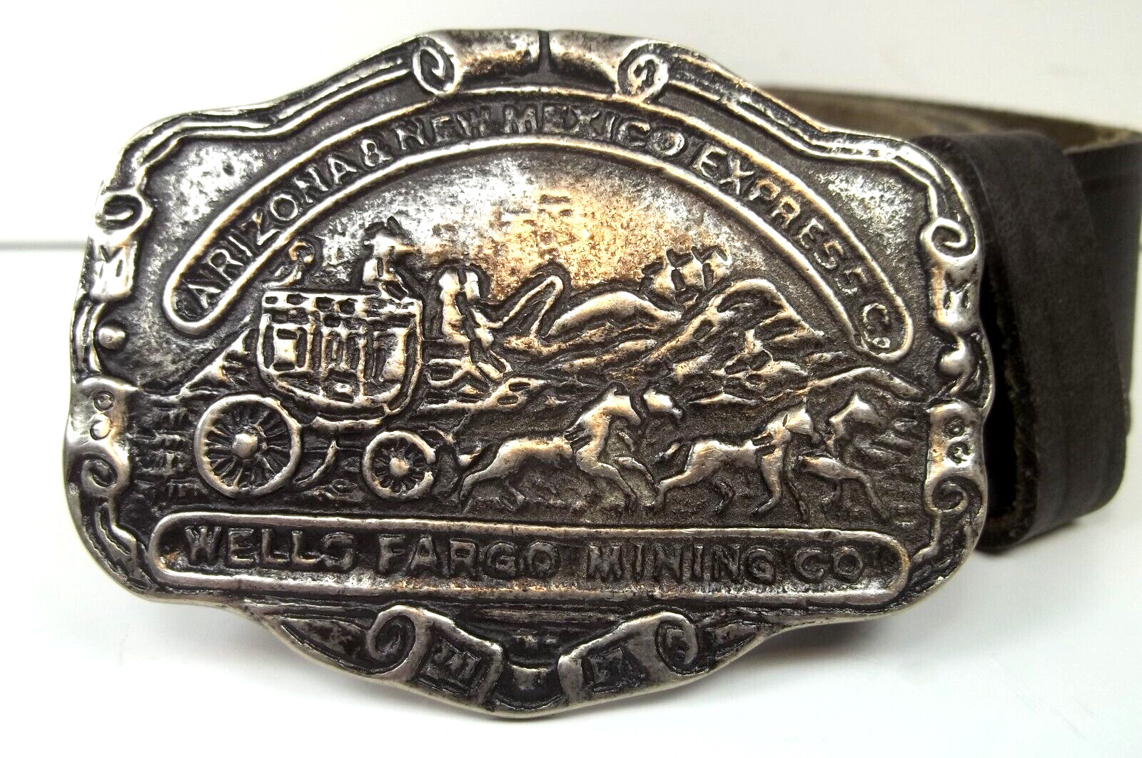 Wells Fargo Mining Co Belt Buckle Arizona New Mexico Express and Leather Belt