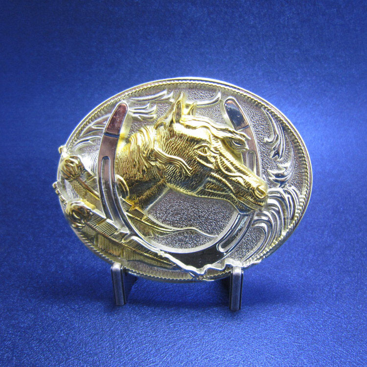 Two-Tone Silver Gold Plated Horse HorseShoe Belt Buckle also Stock in US