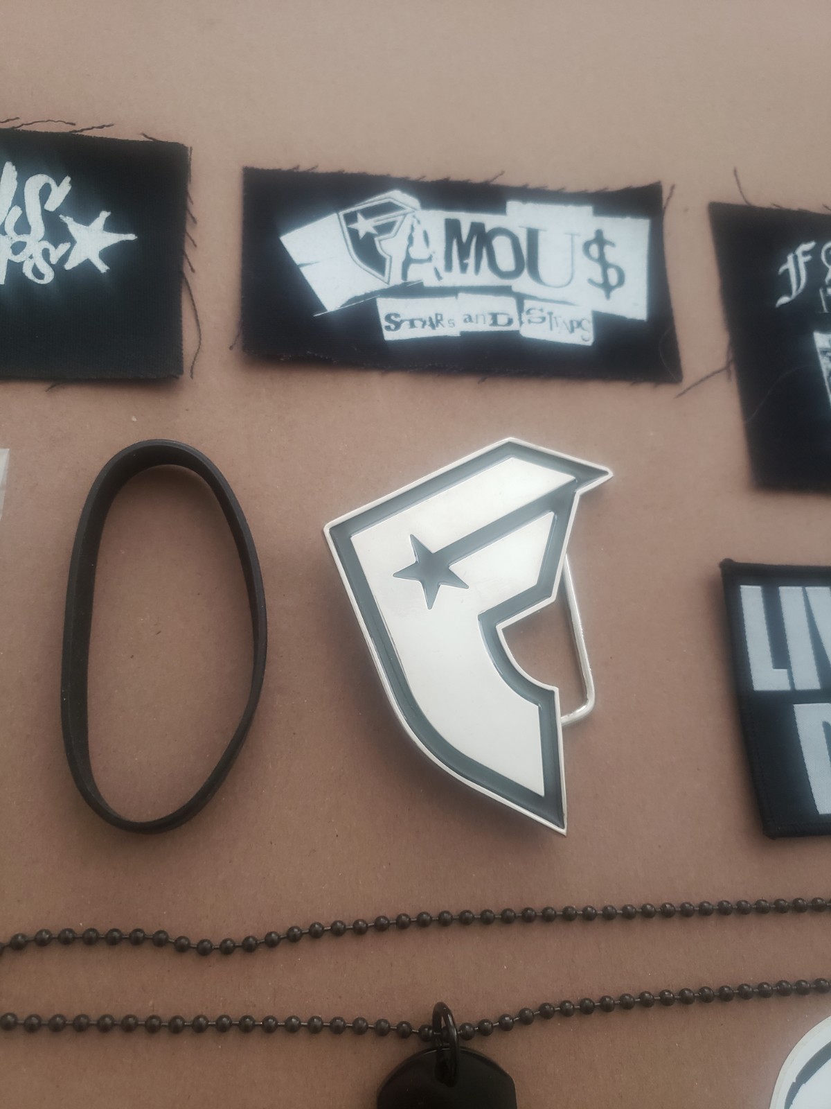 NEW Famous Stars & Straps BELT BUCKLE Patches KEYCHAIN Dog Tag STICKERS fsas LOT
