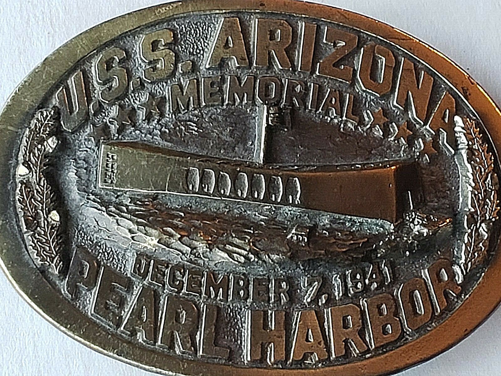 BELT BUCKLE PEARL HARBOR USS ARIZONA 12/7/1941 LIMITED EDITION VINTAGE1983