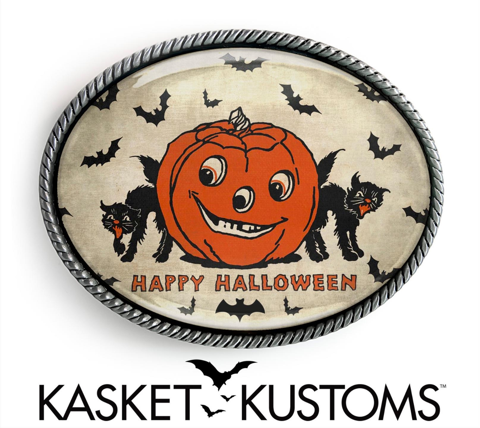 Jack-O-Lantern Belt Buckle – Vintage Halloween Art Handmade Oval Buckle – 808