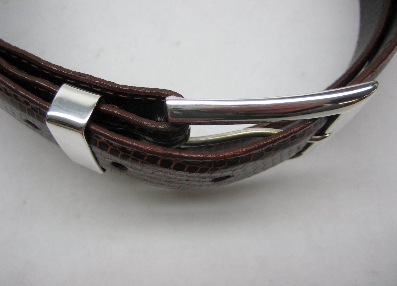 Sterling silver 925 two piece buckle set and Genuine Lizard 30 mm belt U.S.A..