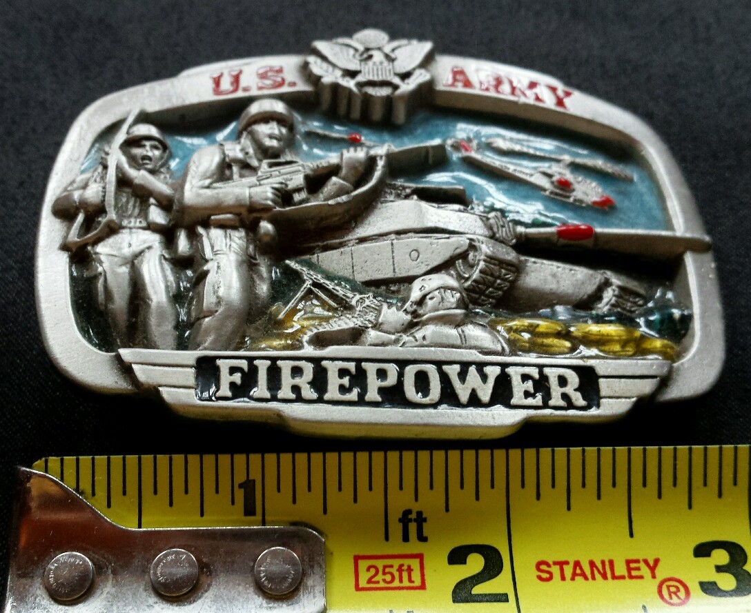 U.S. ARMY FIREPOWER BELT BUCKLE PEWTER 1983