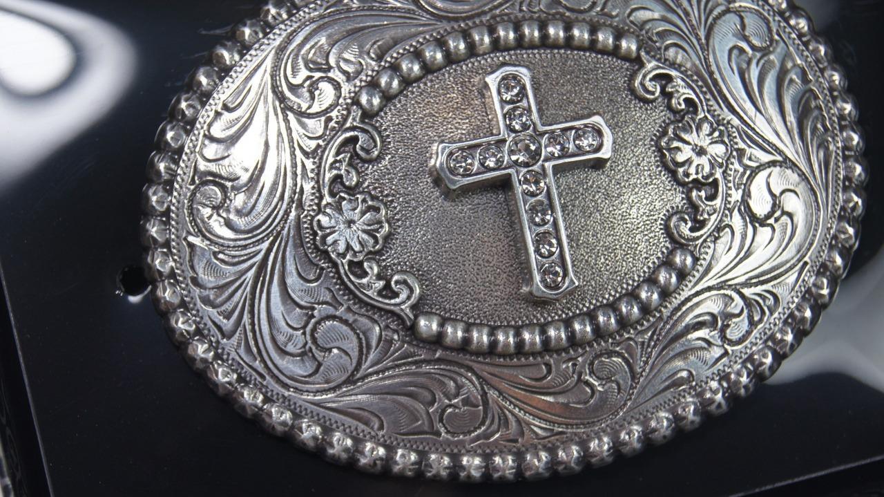 Nocona Blazin Roxx Belt Buckle Oval Cross Silver 3756842C M & F Western