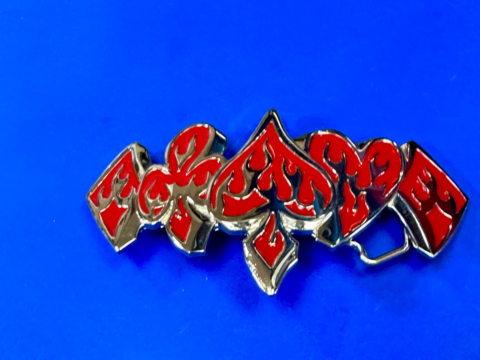 Poker Card Deck Suits, Heart Diamond Spade Blood red cutout large Belt Buckle