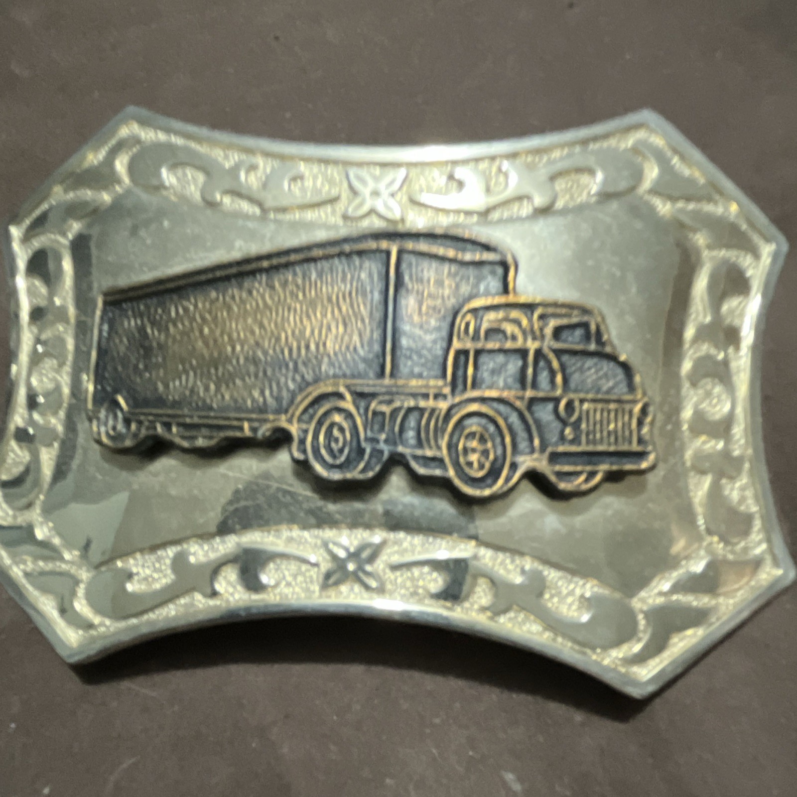 Western Semi Truck Belt Buckle Metal Rectangular 1.5in Belt Silver/Gold/Black