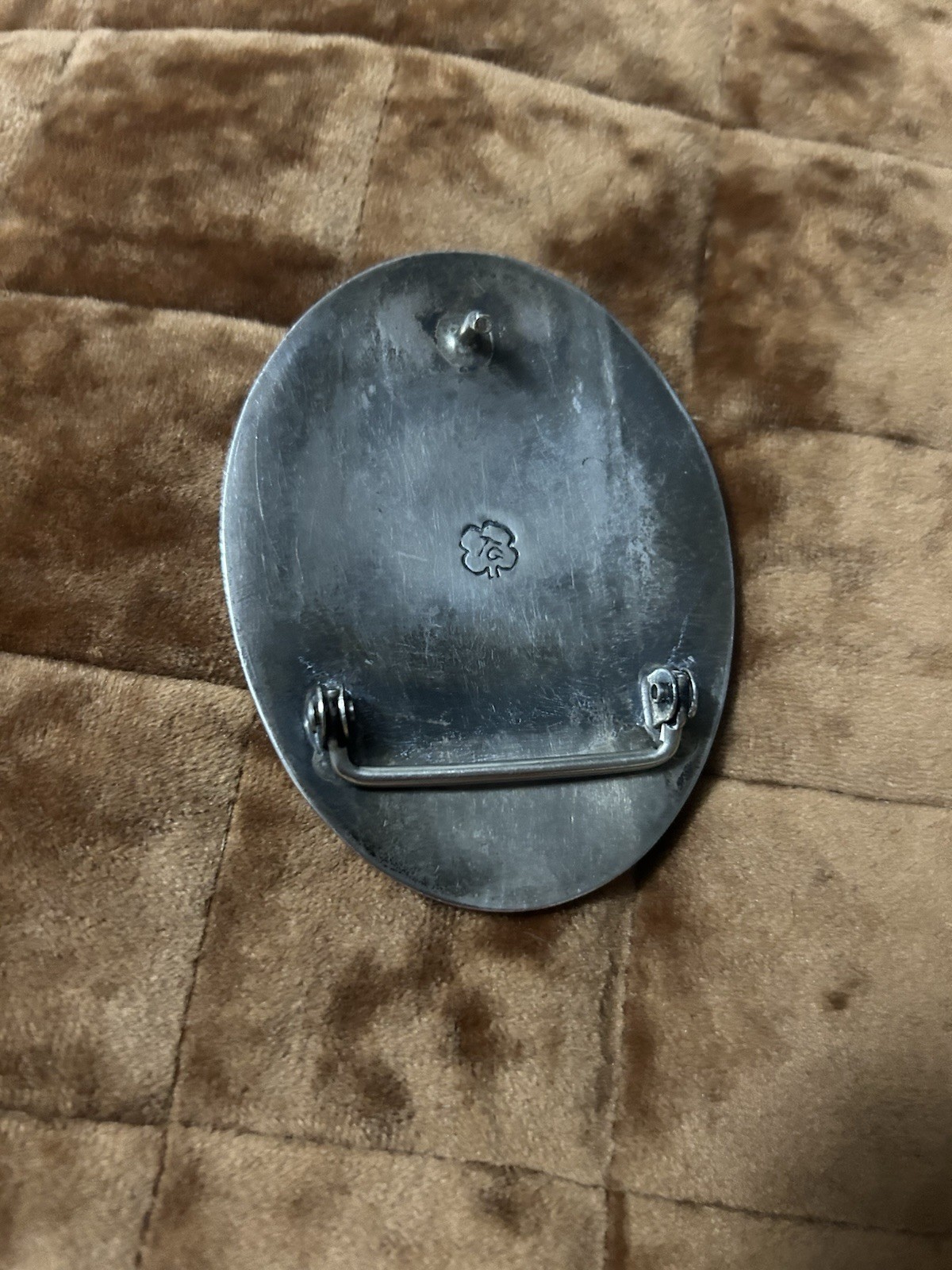 Oval Silver-Tone Western Belt Buckle Blue Stone Inlay Fits 1.5 in Belt