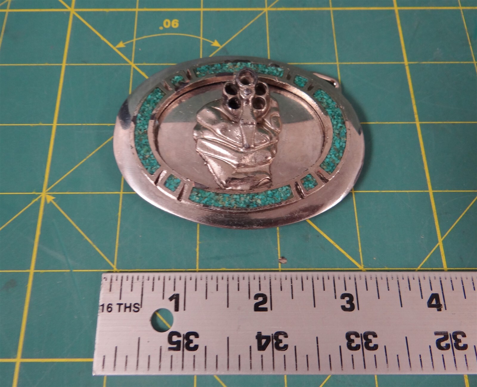 Shooting Revolver Belt Buckle Turquoise