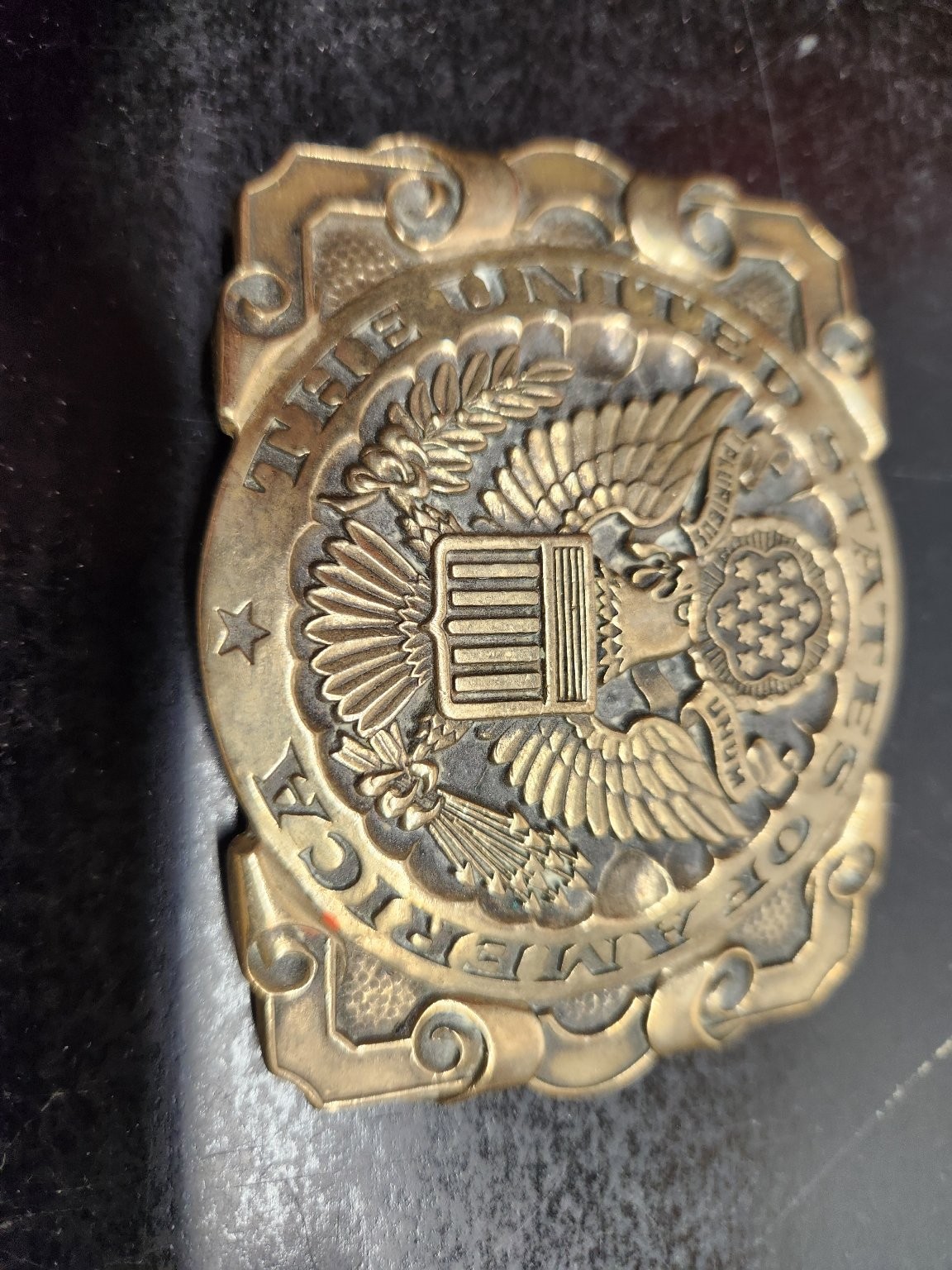 ADM Belt Buckle Solid Brass Great Seal USA Patriotic Western 3.5&Prime;x2.5&Prime;
