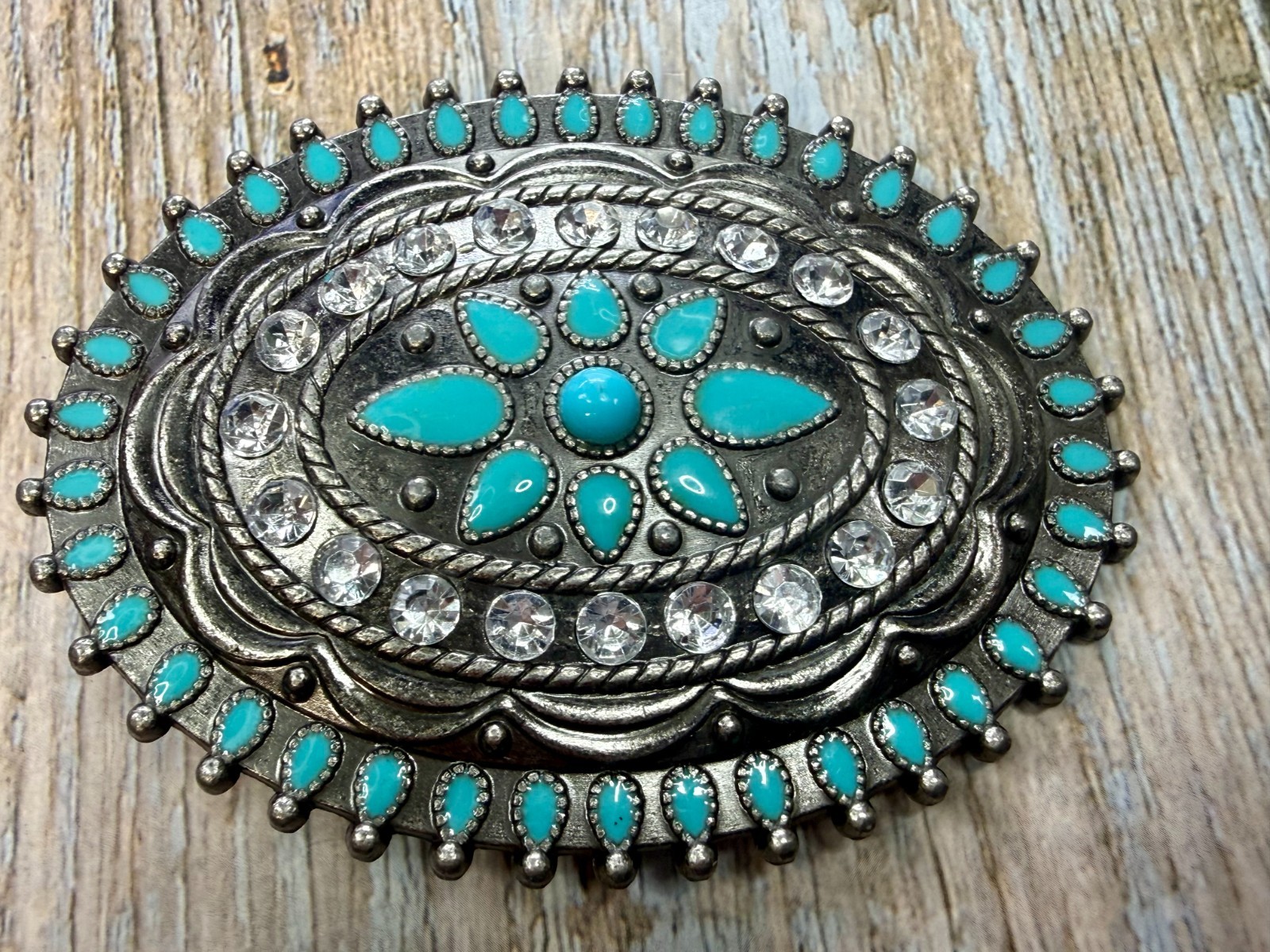 Southwestern Flower Turquoise Enamel Western Cowboys Cowgirls Belt Buckle