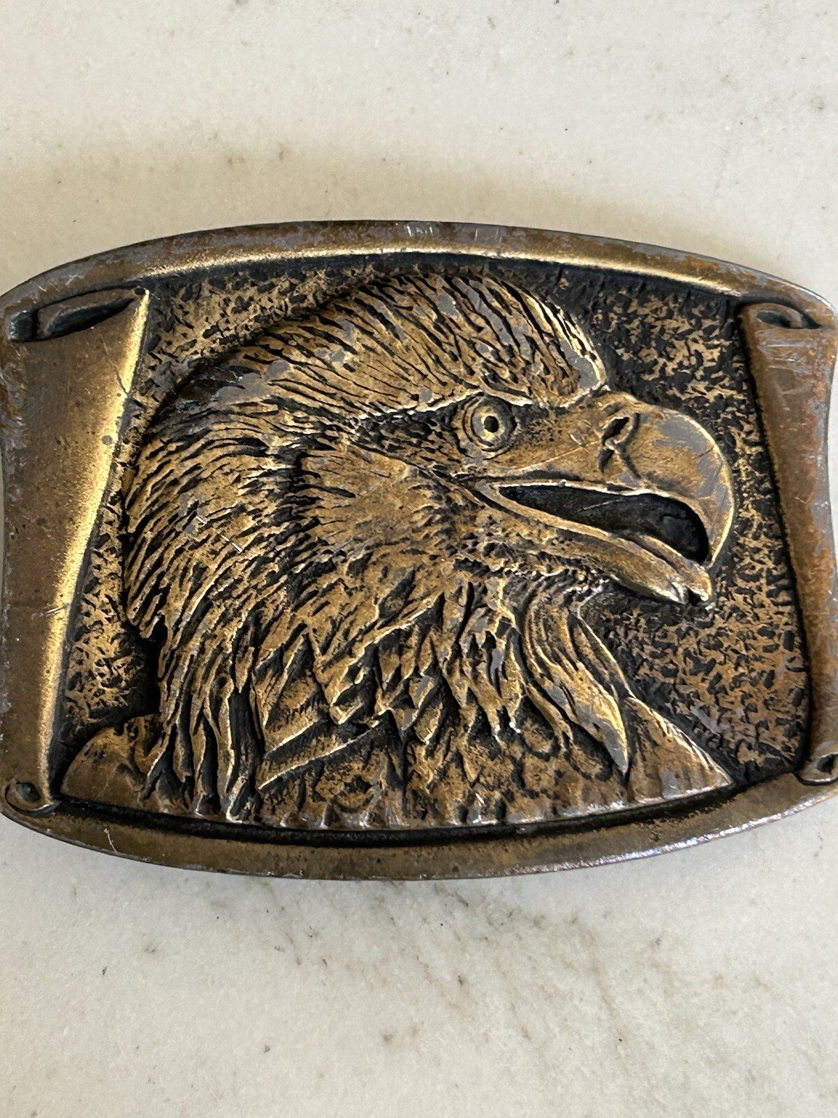 Bald Eagle Belt Buckle Made USA Patriotic CDC Metal Works 1974 Colorado Rattlesn