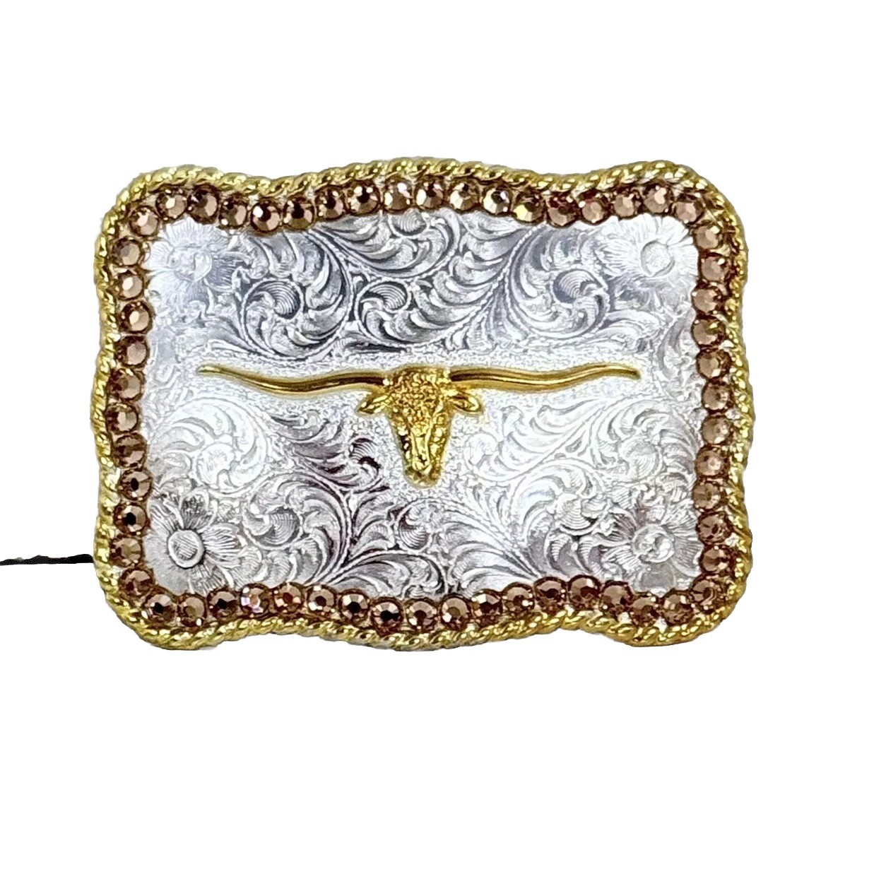 Nocona Silver & Gold Tone Longhorn Belt Buckle Unisex Jeweled New in the Box