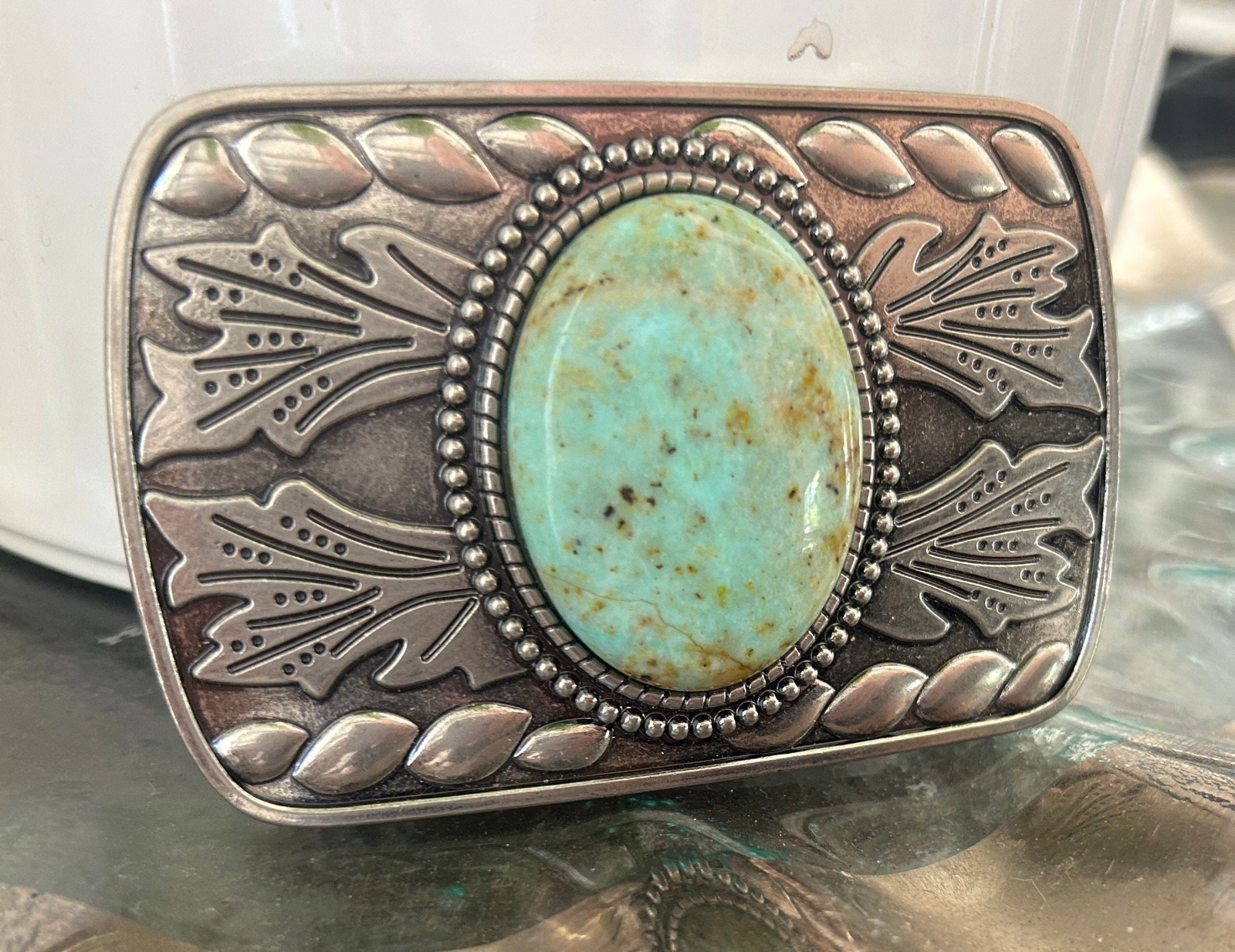 Turquoise Stone Belt Buckle Western Cowboy Cowgirl Rodeo Ranch Style Gift