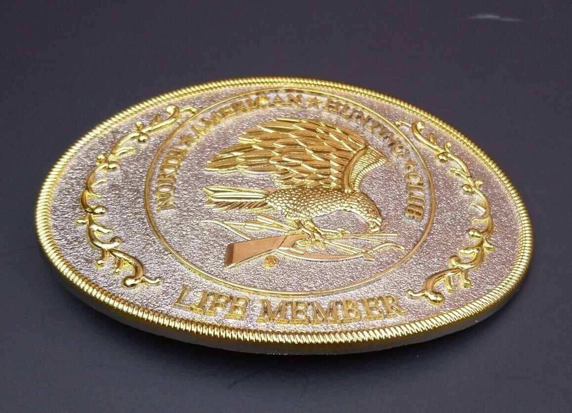 Vintage North American Hunting Club Life Member Gold/Silver Belt Buckle Eagle 4&Prime;