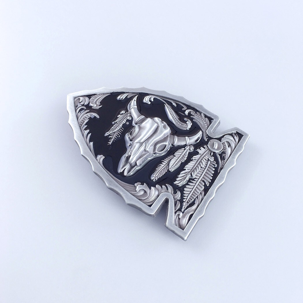 Vintage Black Enamel Arrowhead Bull Belt Buckle Boucle de ceinture