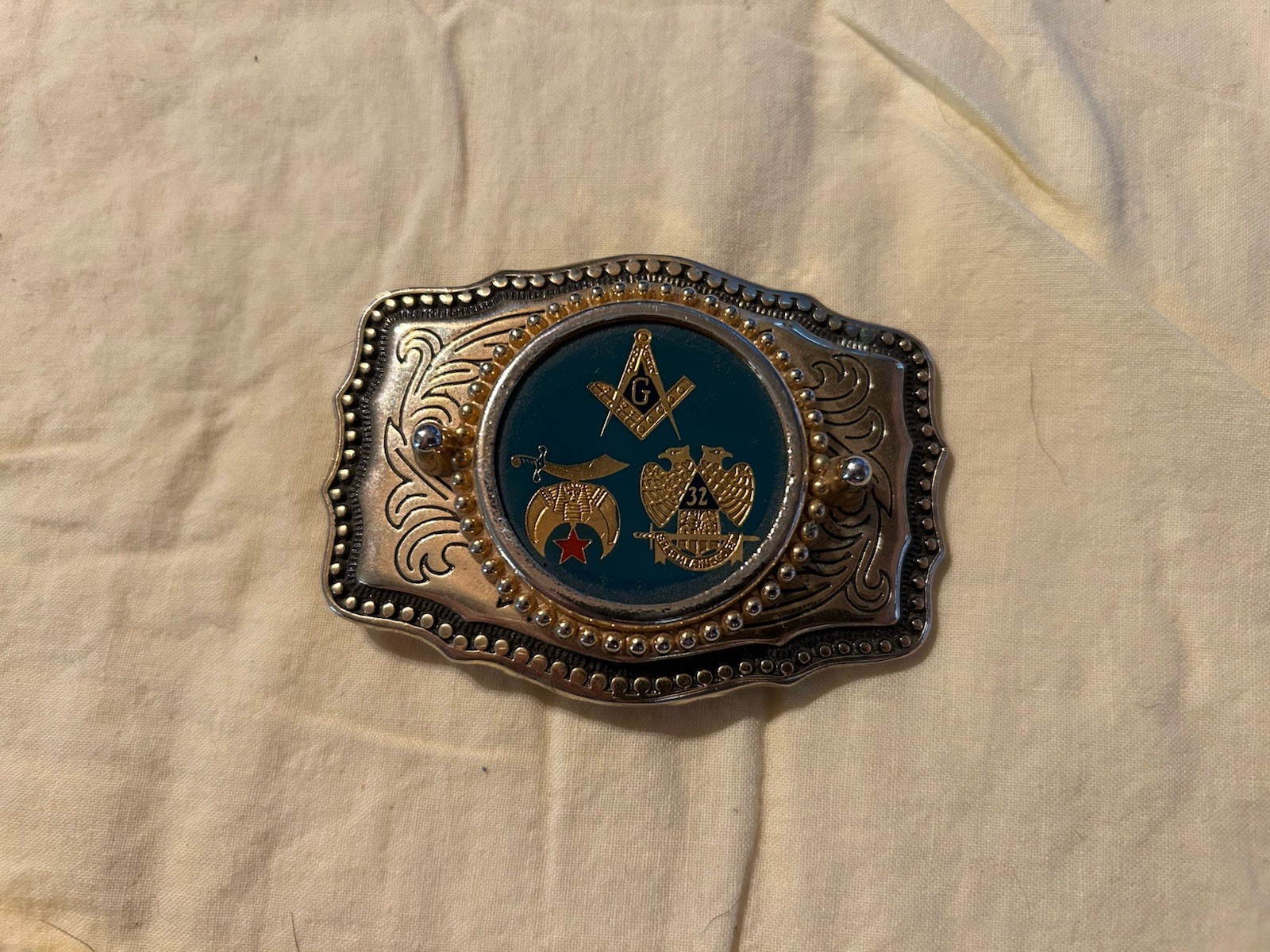 Vintage Masonic 32nd Degree Freemasons Shriner Western Style Belt Buckle