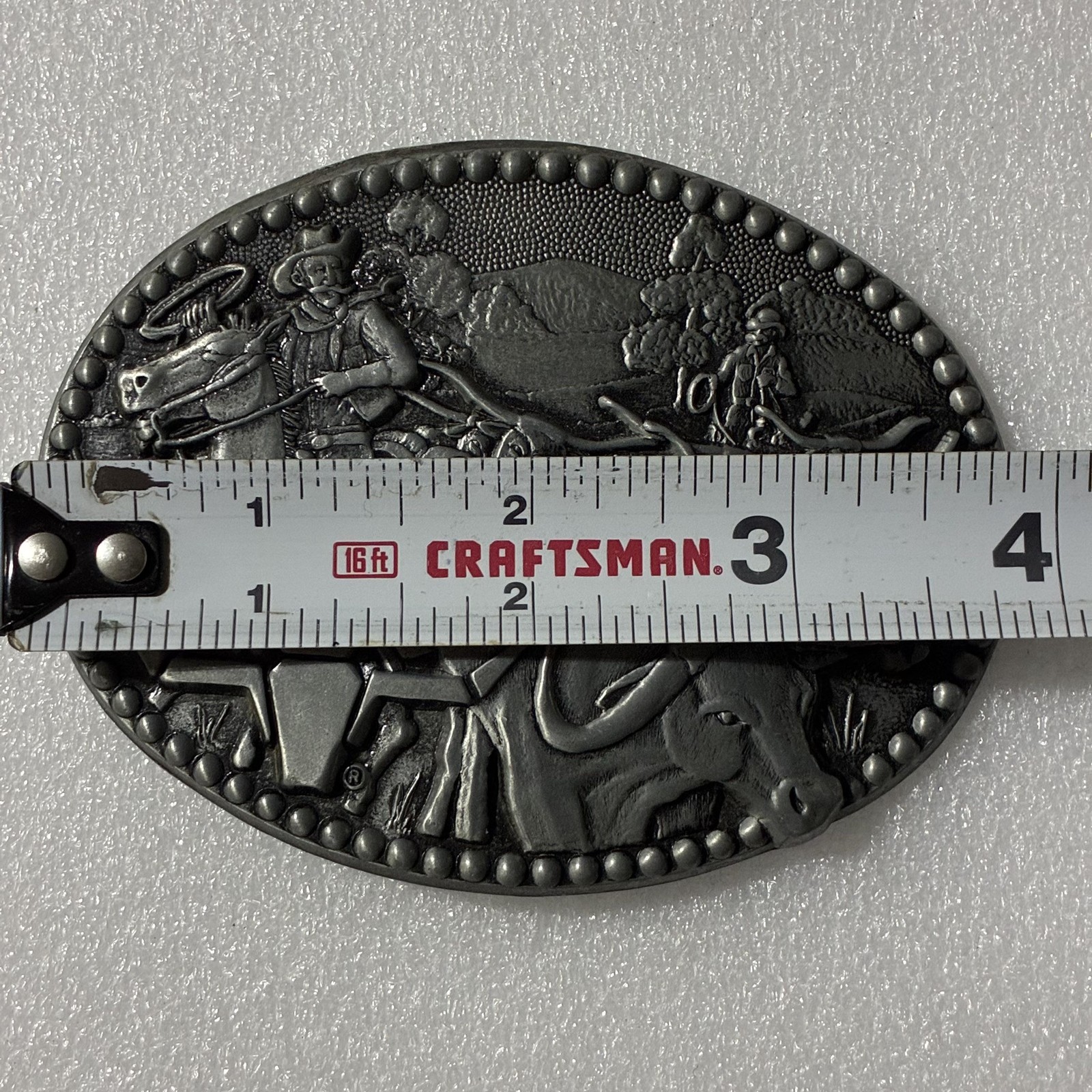 Award Design Medals Belt Buckle Mens Silver Pewter Western Longhorn Cattle Drive