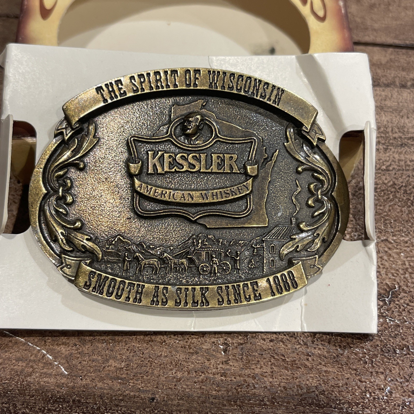 Kessler American Whiskey Spirit Wisconsin Brass Belt Buckle 1993 Limited Ed. Vtg