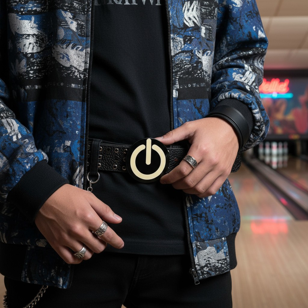 Men Women Teen Fashion Belt Buckle Emoji Retro Black Metal Power Button On Off