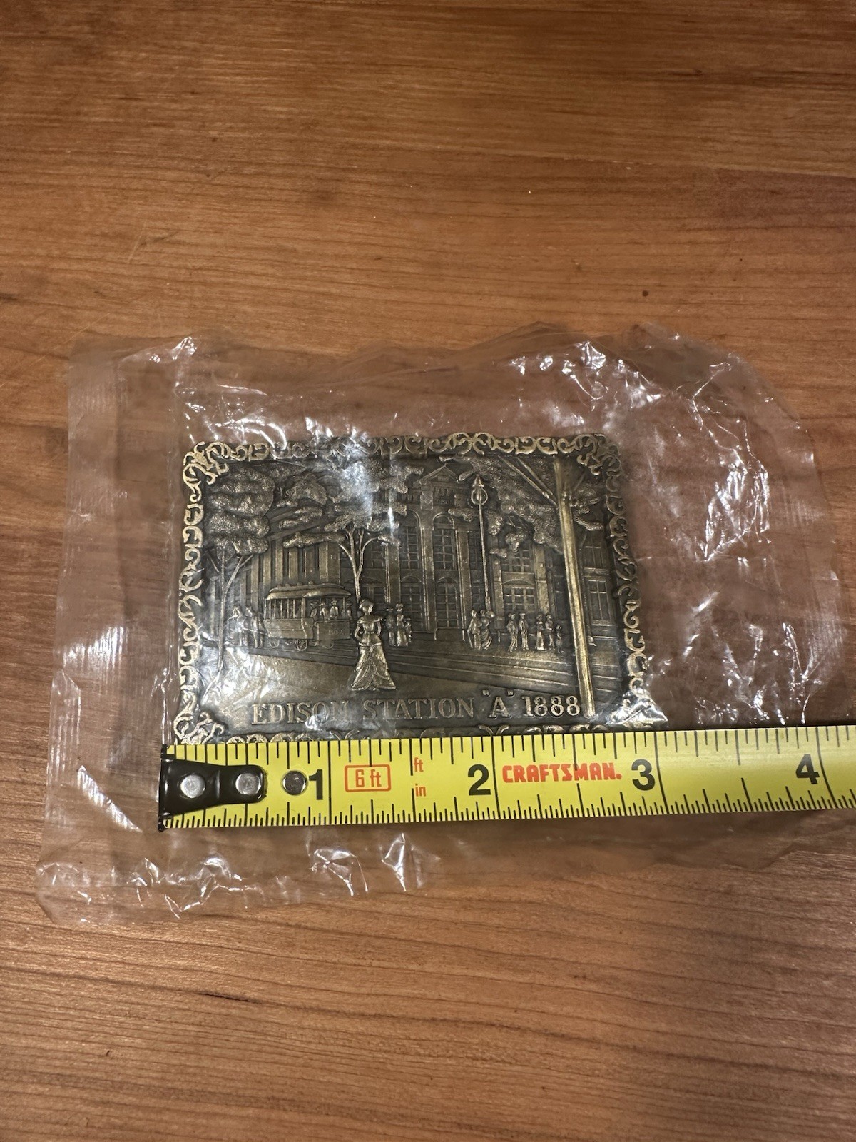 Vintage Brass Finish Belt Buckle Edison Station “A” 1888 Collectible
